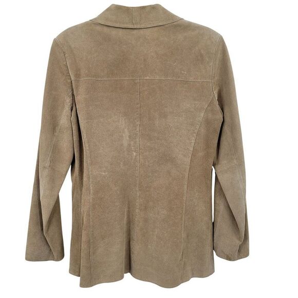 Vtg Bernardo Womens Sz M Camel Genuine Leather Blazer Jacket Shacket Pocket Tan - Picture 7 of 10